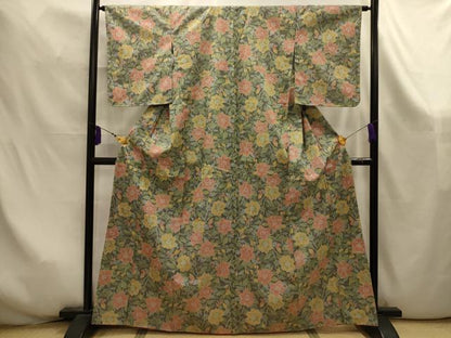平和屋着物■上質な紬　草花文　正絹　逸品　AABK6002sx