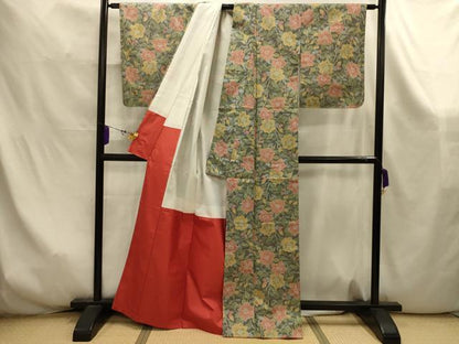 平和屋着物■上質な紬　草花文　正絹　逸品　AABK6002sx