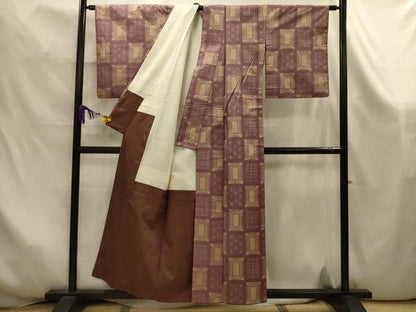 平和屋着物■上質な紬　格子　正絹　逸品　AABK6004sx