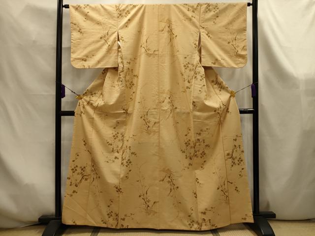 平和屋着物■上質な小紋　紬地　手描き　枝花文　正絹　逸品　AABK6007sx