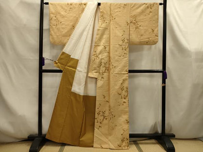 平和屋着物■上質な小紋　紬地　手描き　枝花文　正絹　逸品　AABK6007sx