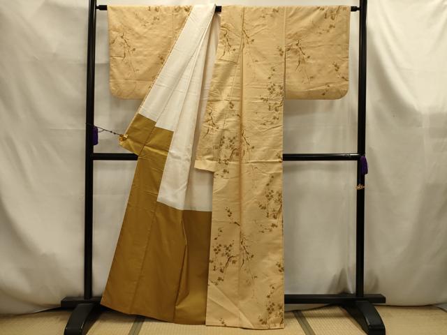 平和屋着物■上質な小紋　紬地　手描き　枝花文　正絹　逸品　AABK6007sx