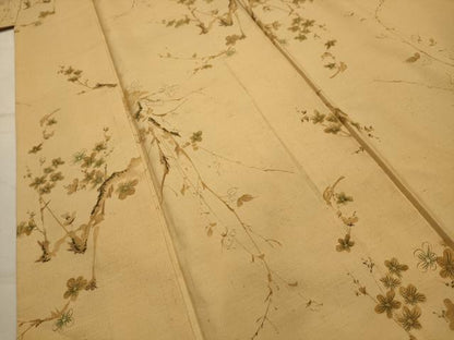 平和屋着物■上質な小紋　紬地　手描き　枝花文　正絹　逸品　AABK6007sx