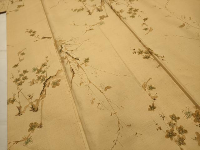 平和屋着物■上質な小紋　紬地　手描き　枝花文　正絹　逸品　AABK6007sx