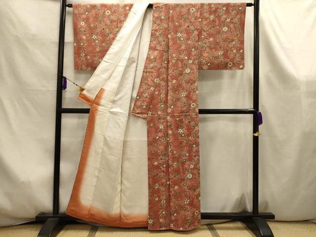 平和屋着物■上質な小紋　更紗花文　金彩　正絹　逸品　AABK6008sx