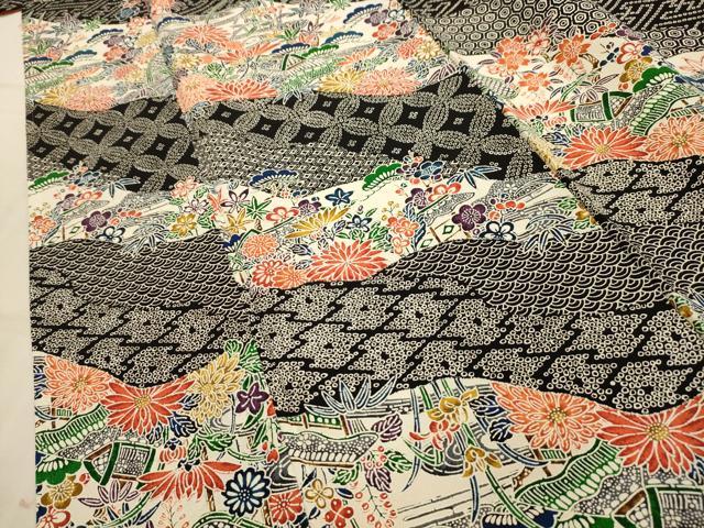 平和屋着物■上質な小紋　型染め　松竹梅吉祥風景文　黒地　正絹　逸品　AABK6010sx