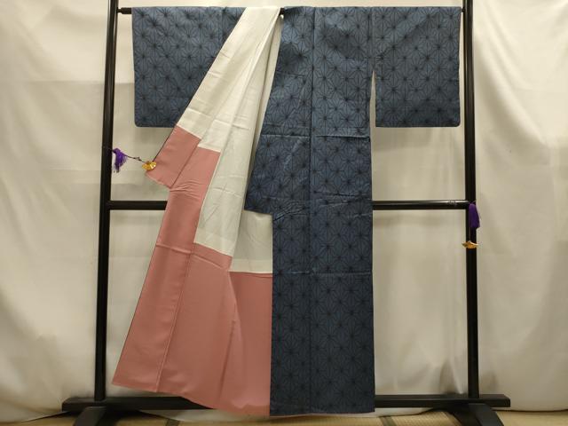 平和屋着物■上質な紬　麻の葉文様　正絹　逸品　AABK6011sx