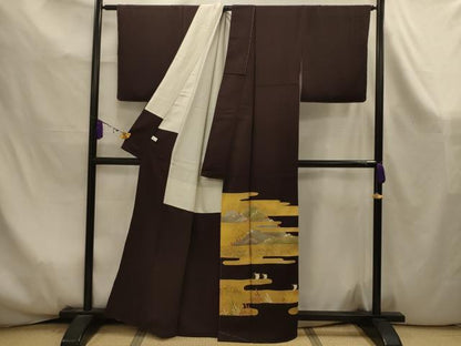 平和屋着物■色留訪問着　駒刺繍　エ霞風景文　金彩　正絹　逸品　AABK6012sx