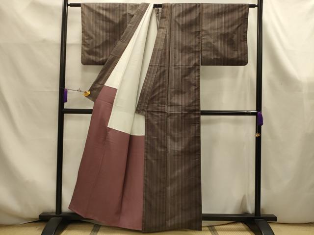 平和屋着物■本場縞大島紬　間道　正絹　逸品　AABK6016sx