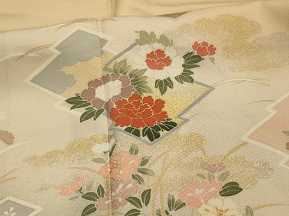 平和屋着物■訪問着　松皮菱花文　暈し染め　金銀彩　正絹　逸品　AABK6017sx