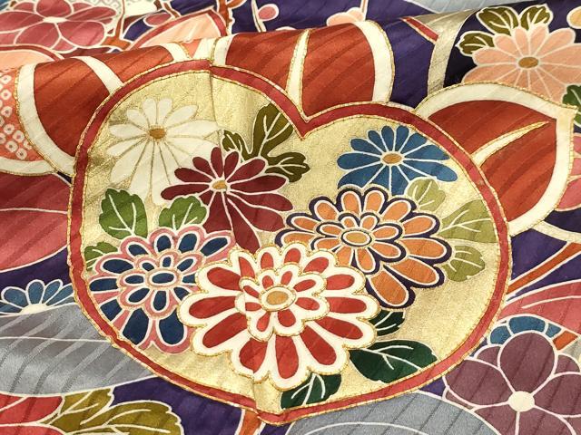 平和屋着物■豪華振袖　駒刺繍　草花文　金彩　正絹　逸品　AABK6019sx