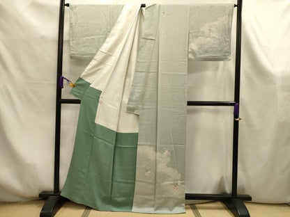 平和屋着物■訪問着　絞り　刺繍　地紙重ね花文　正絹　逸品　AABK6022sx