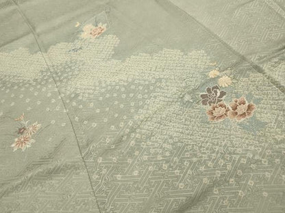 平和屋着物■訪問着　絞り　刺繍　地紙重ね花文　正絹　逸品　AABK6022sx