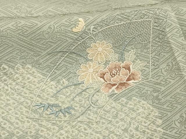 平和屋着物■訪問着　絞り　刺繍　地紙重ね花文　正絹　逸品　AABK6022sx