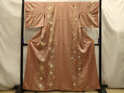 平和屋着物■上質な小紋　花蝶間道　金彩　正絹　逸品　AABK6023sx