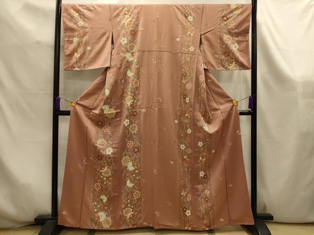 平和屋着物■上質な小紋　花蝶間道　金彩　正絹　逸品　AABK6023sx