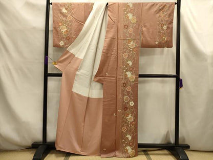 平和屋着物■上質な小紋　花蝶間道　金彩　正絹　逸品　AABK6023sx