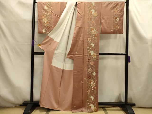 平和屋着物■上質な小紋　花蝶間道　金彩　正絹　逸品　AABK6023sx