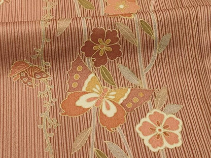 平和屋着物■上質な小紋　花蝶間道　金彩　正絹　逸品　AABK6023sx