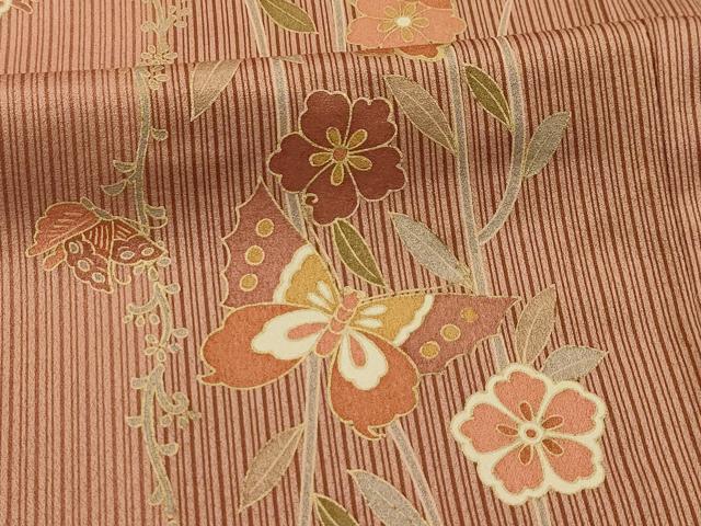 平和屋着物■上質な小紋　花蝶間道　金彩　正絹　逸品　AABK6023sx
