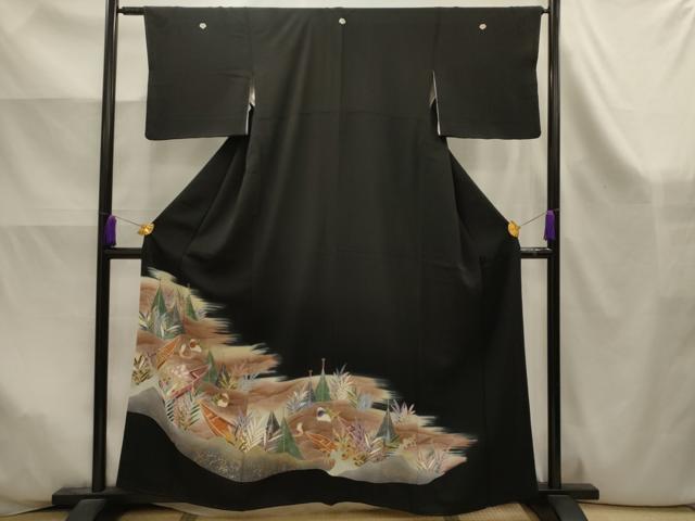 平和屋着物■豪華黒留袖　流水鴛鴦文　暈し染め　金彩　正絹　逸品　AABK6025sx