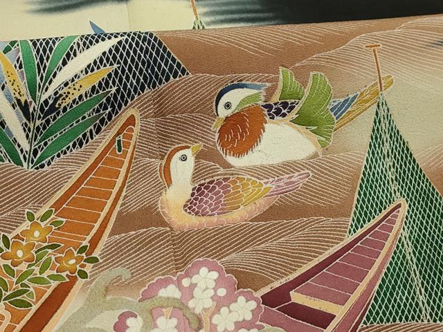 平和屋着物■豪華黒留袖　流水鴛鴦文　暈し染め　金彩　正絹　逸品　AABK6025sx
