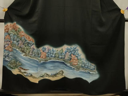 平和屋着物■豪華黒留袖　風景文　暈し染め　正絹　逸品　AABK6028sx