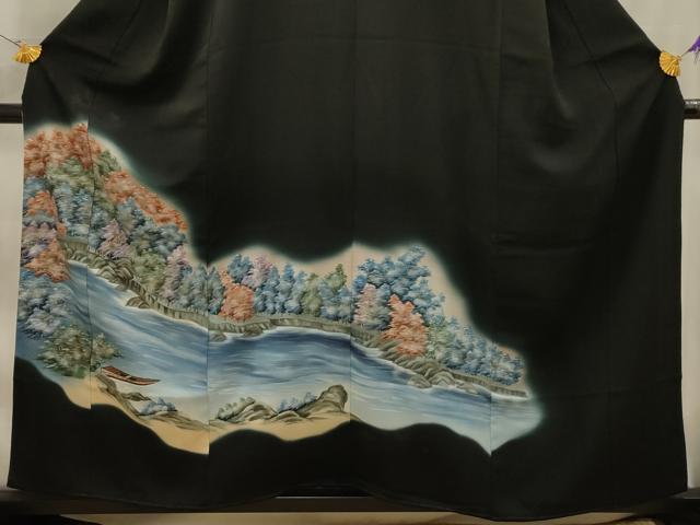 平和屋着物■豪華黒留袖　風景文　暈し染め　正絹　逸品　AABK6028sx