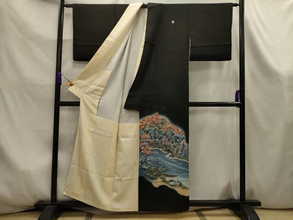 平和屋着物■豪華黒留袖　風景文　暈し染め　正絹　逸品　AABK6028sx