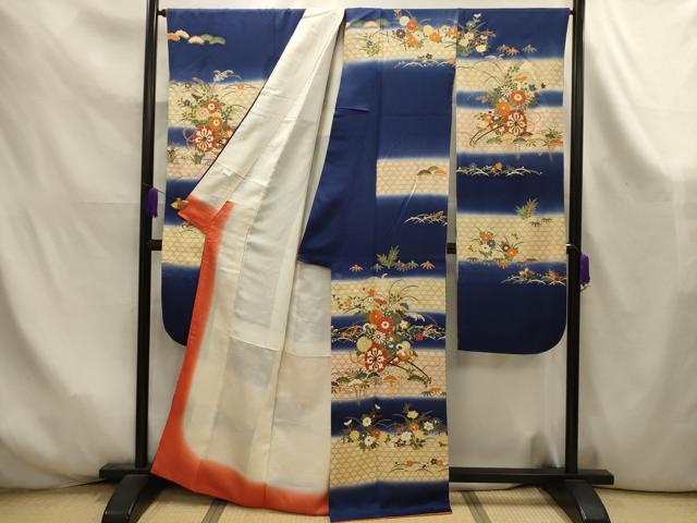 平和屋着物■豪華振袖　松竹梅舞蝶花車文　暈し染め　金彩　正絹　逸品　AABK6030sx