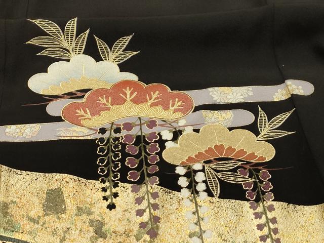 平和屋着物■豪華黒留袖　流水松花文　金銀彩　正絹　逸品　AABK6033sx