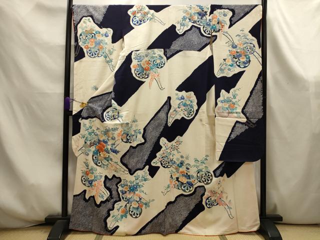 平和屋着物■豪華振袖　絞り　駒刺繍　花車文　金彩　正絹　逸品　AABK6041sx
