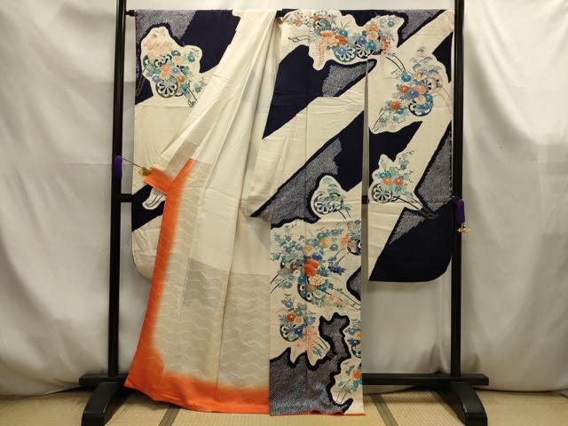 平和屋着物■豪華振袖　絞り　駒刺繍　花車文　金彩　正絹　逸品　AABK6041sx