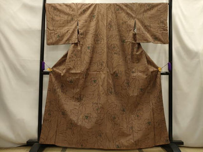 平和屋着物■上質な紬　草花文　正絹　逸品　AABK6051sx