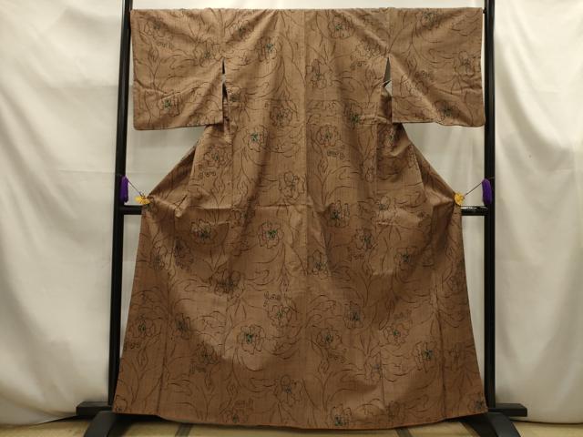 平和屋着物■上質な紬　草花文　正絹　逸品　AABK6051sx