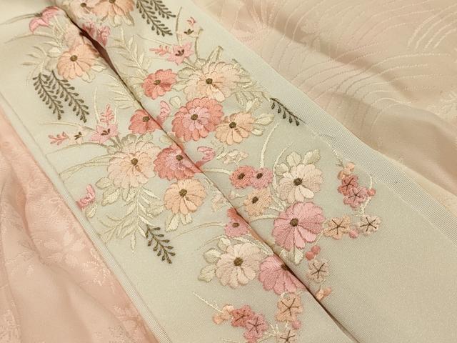 平和屋着物■長襦袢　無双仕立て　片輪車飛鶴花文　暈し染め　半衿刺繍　正絹　逸品　AABK6064sx
