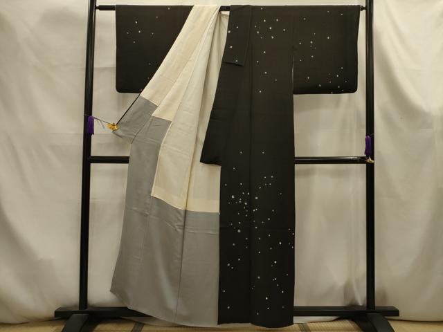 平和屋着物■訪問着　手描き　大小あられ　黒地　正絹　逸品　AABK6066sx