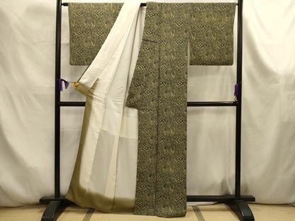 平和屋着物■上質な小紋　鳥獣花丸文　鬼しぼ縮緬　正絹　逸品　AABK6067sx