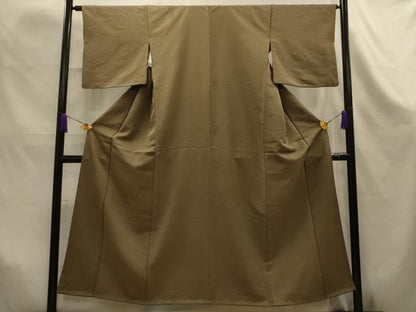 平和屋着物■上質な色無地　花菱地紋　媚茶色　正絹　逸品　AABK6068sx