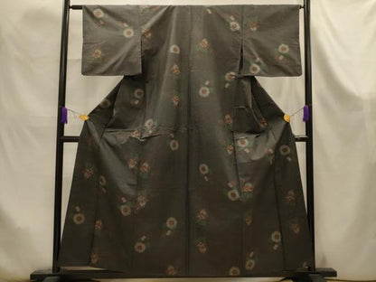 平和屋着物■本場大島紬　7マルキ　草花文　正絹　逸品　AABK6069sx