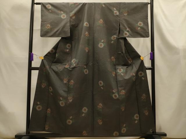 平和屋着物■本場大島紬　7マルキ　草花文　正絹　逸品　AABK6069sx