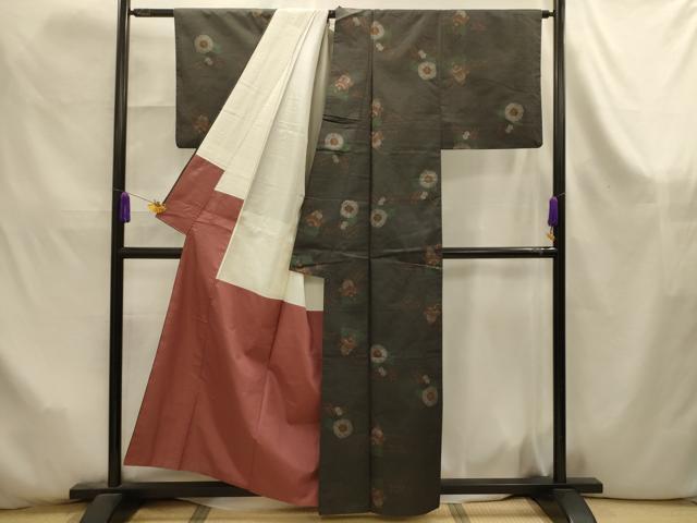 平和屋着物■本場大島紬　7マルキ　草花文　正絹　逸品　AABK6069sx