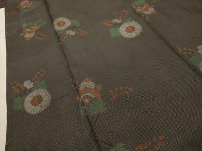 平和屋着物■本場大島紬　7マルキ　草花文　正絹　逸品　AABK6069sx