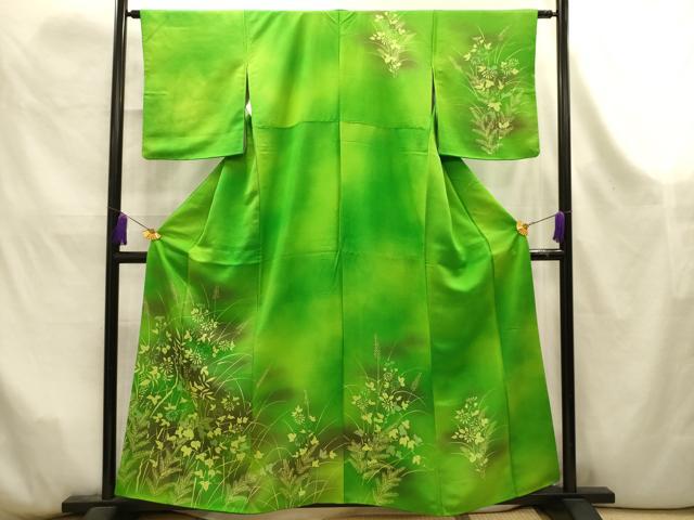 平和屋着物■訪問着　手描き　草花文　暈し染め　正絹　逸品　AABK6075sx