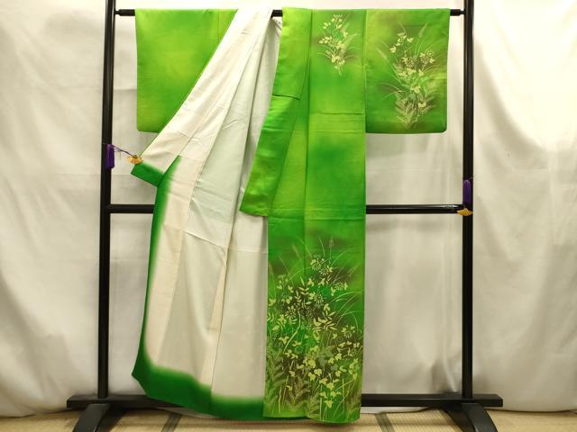 平和屋着物■訪問着　手描き　草花文　暈し染め　正絹　逸品　AABK6075sx