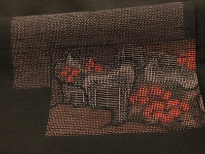 平和屋着物■上質な紬　色紙重ね花文　黒地　正絹　逸品　AABK6076sx