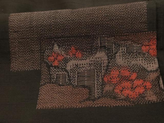 平和屋着物■上質な紬　色紙重ね花文　黒地　正絹　逸品　AABK6076sx
