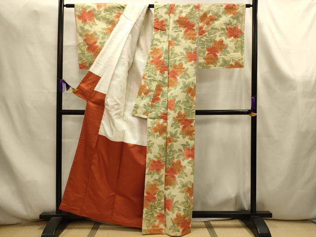 平和屋着物■上質な紬　草花文　正絹　逸品　AABK6077sx