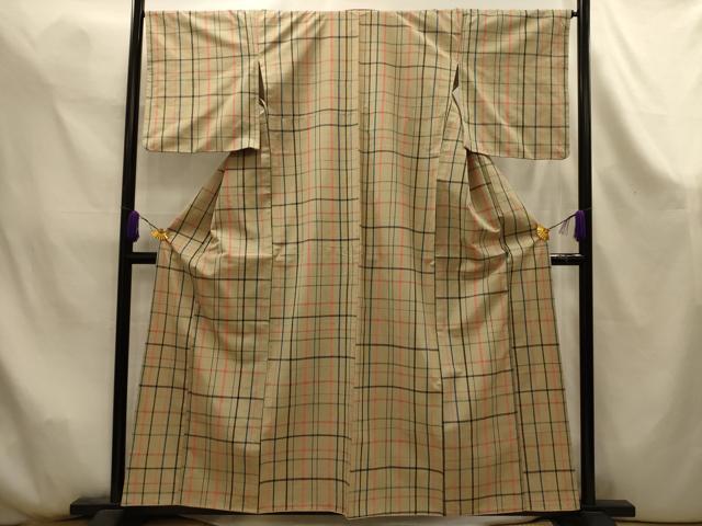 平和屋着物■上質な紬　格子　正絹　逸品　AABK6080sx
