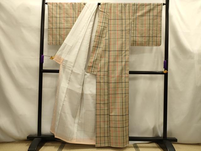 平和屋着物■上質な紬　格子　正絹　逸品　AABK6080sx